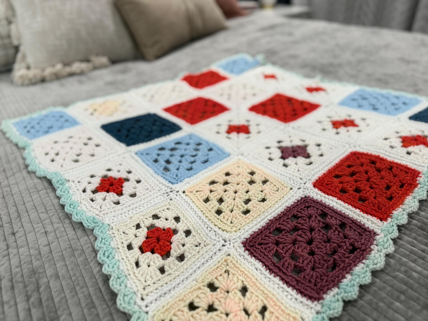 Handmade Crochet Granny Square Afghan