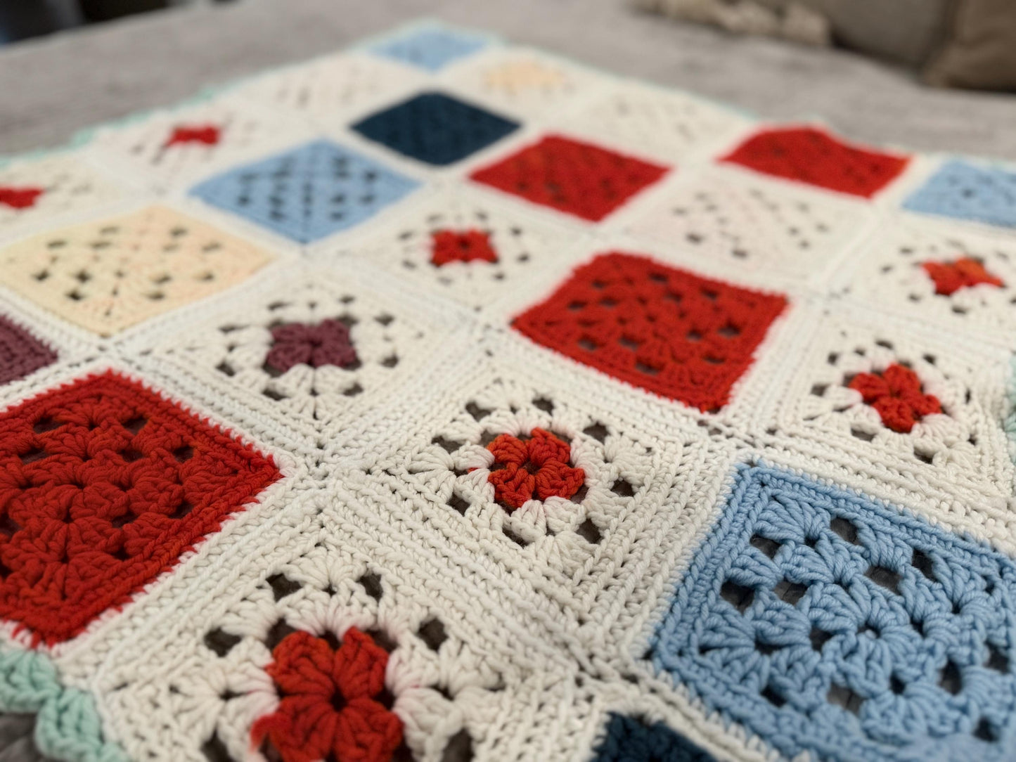 Handmade Crochet Granny Square Afghan