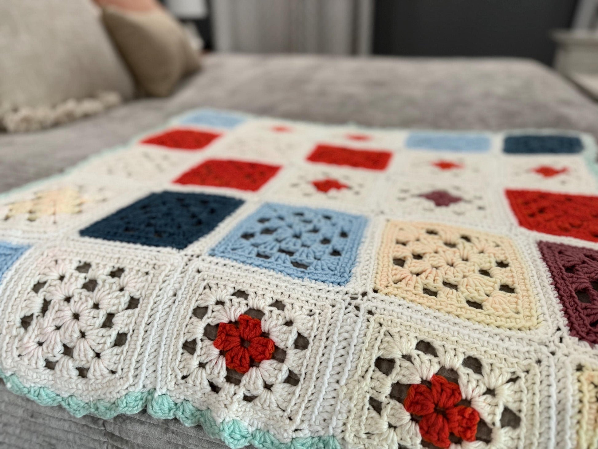 Handmade Crochet Granny Square Afghan