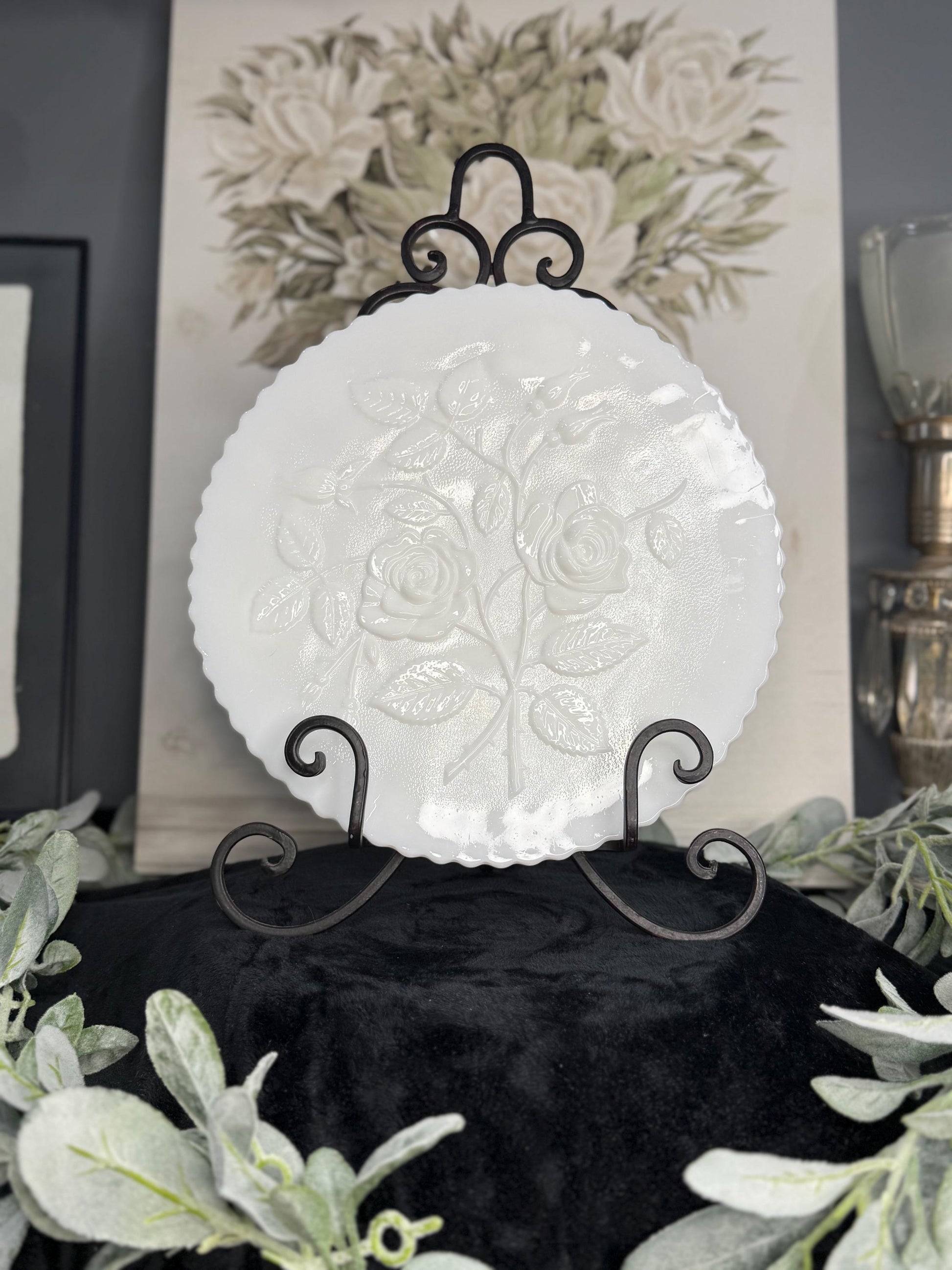 Imperial Glass Rose Milk Glass Canape Plate  11”