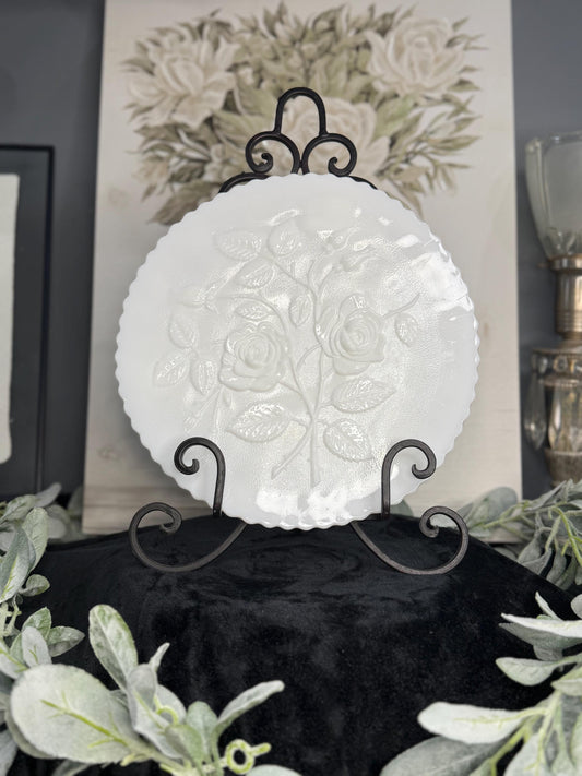 Imperial Glass Rose Milk Glass Canape Plate  11”