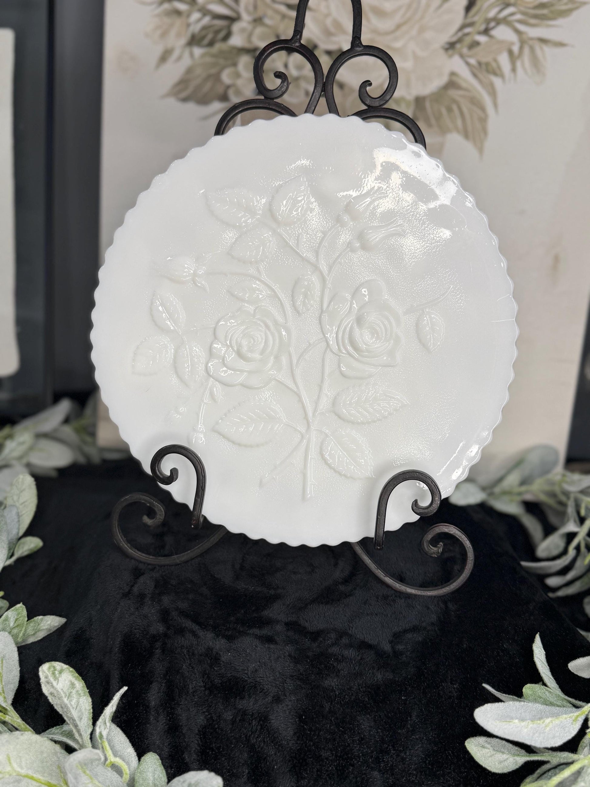 Imperial Glass Rose Milk Glass Canape Plate  11”