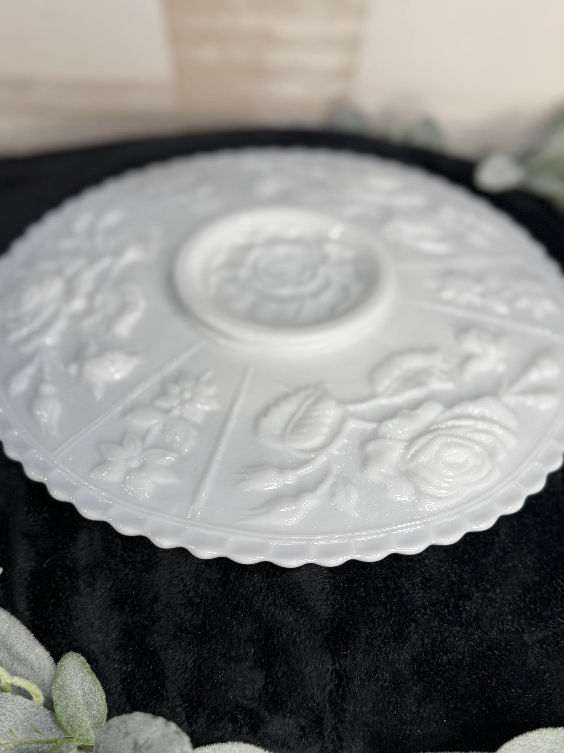 Imperial Glass Rose Milk Glass Canape Plate  11”