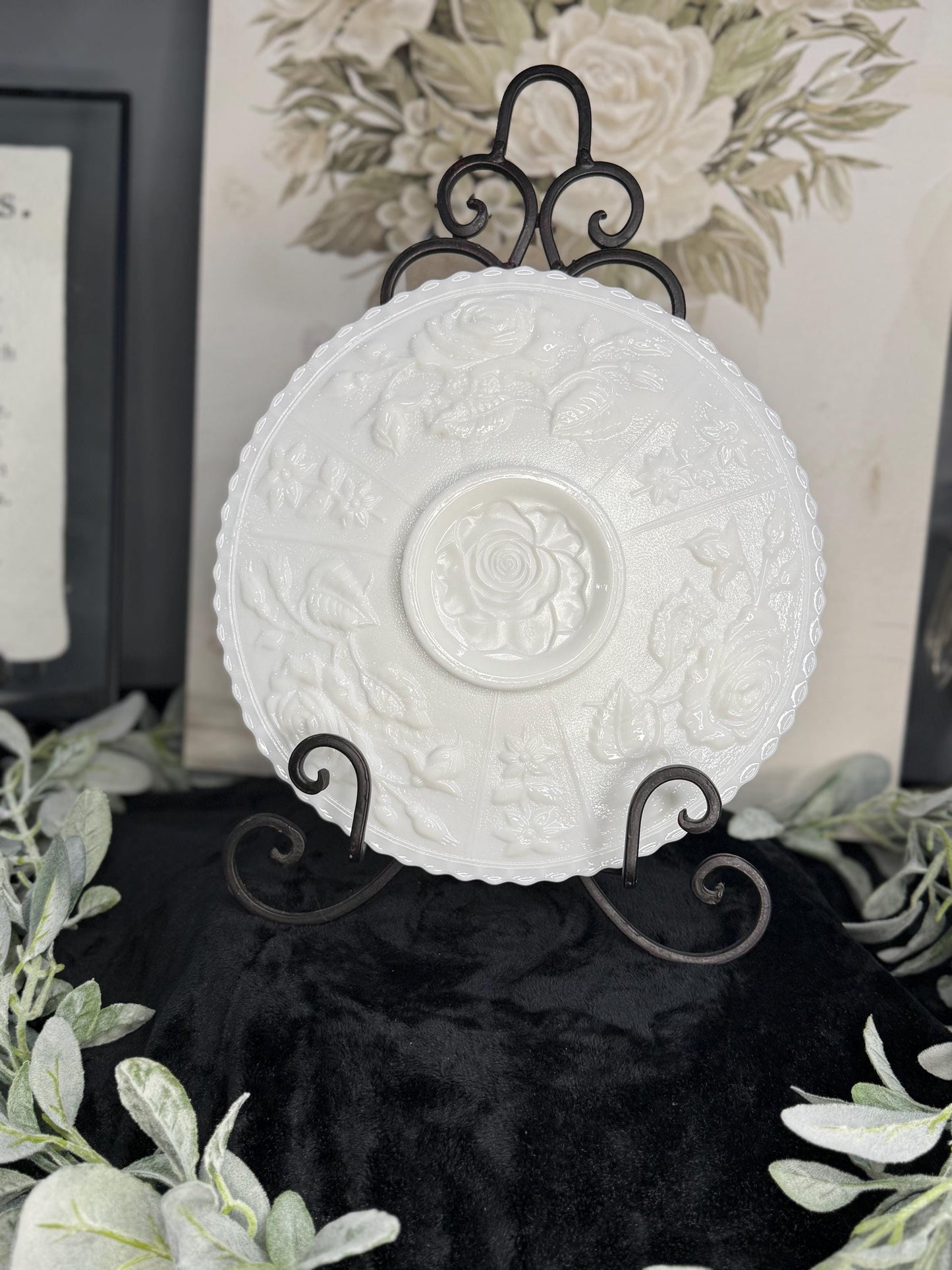 Imperial Glass Rose Milk Glass Canape Plate  11”