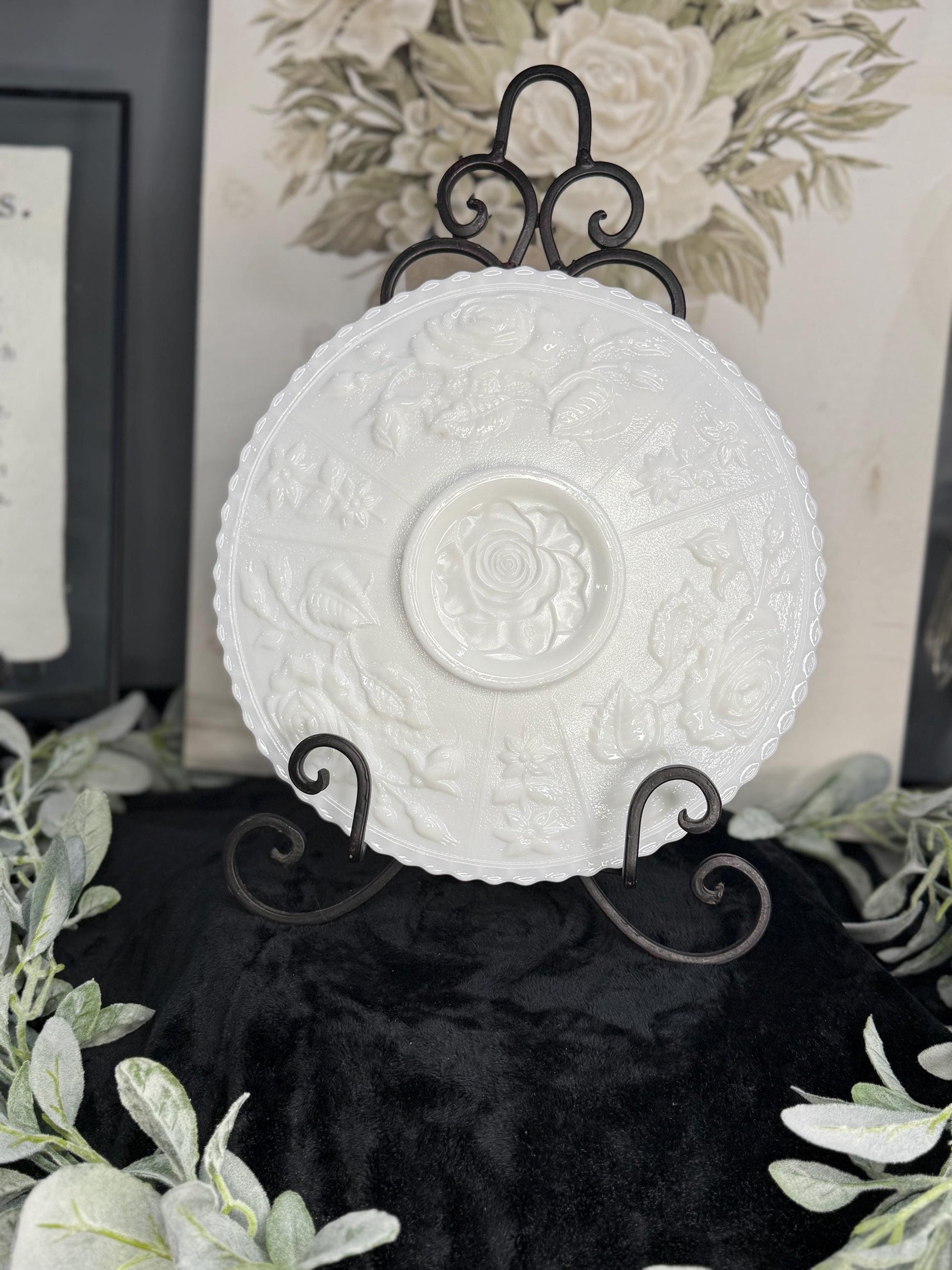 Imperial Glass Rose Milk Glass Canape Plate  11”