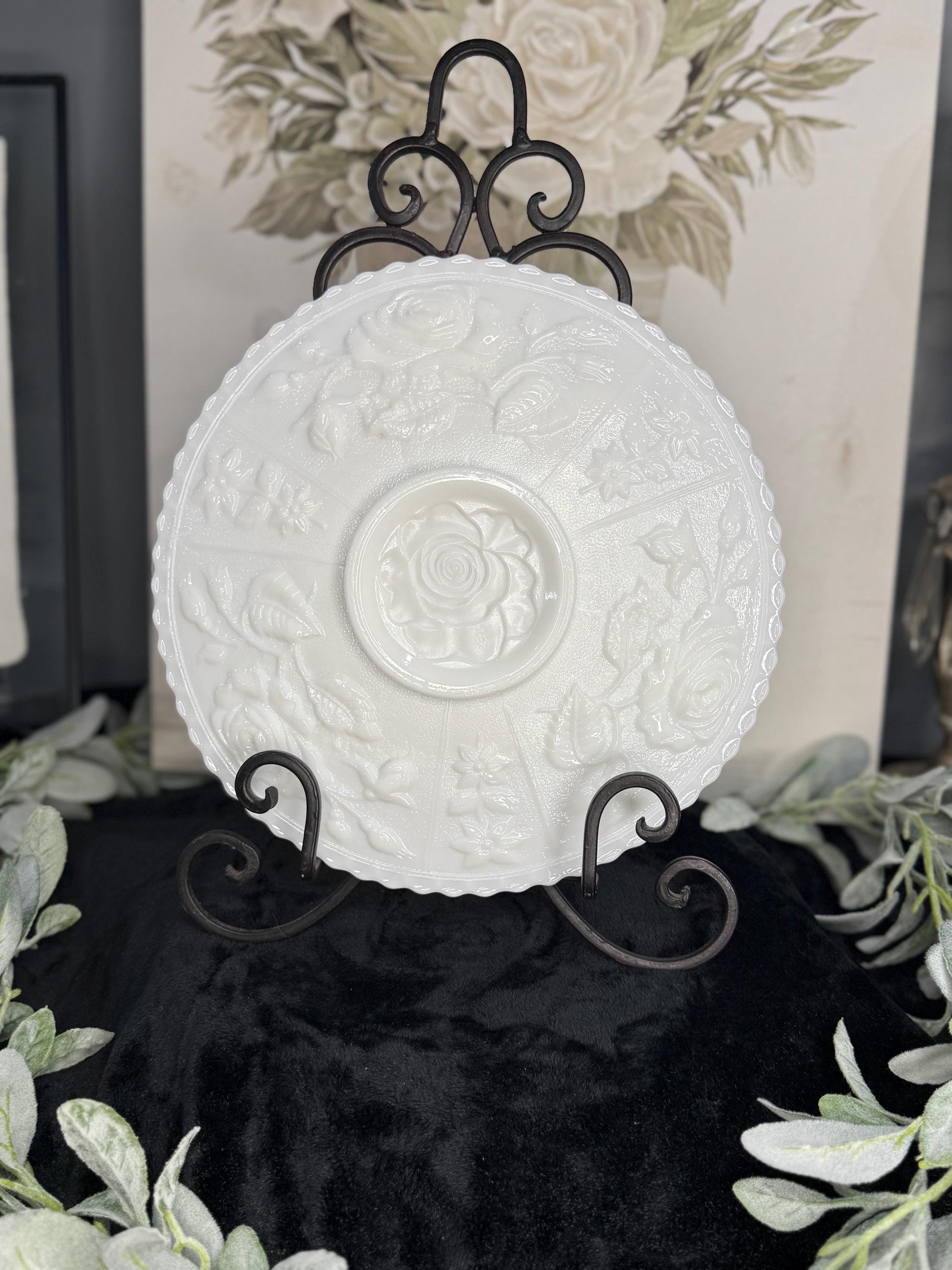 Imperial Glass Rose Milk Glass Canape Plate  11”
