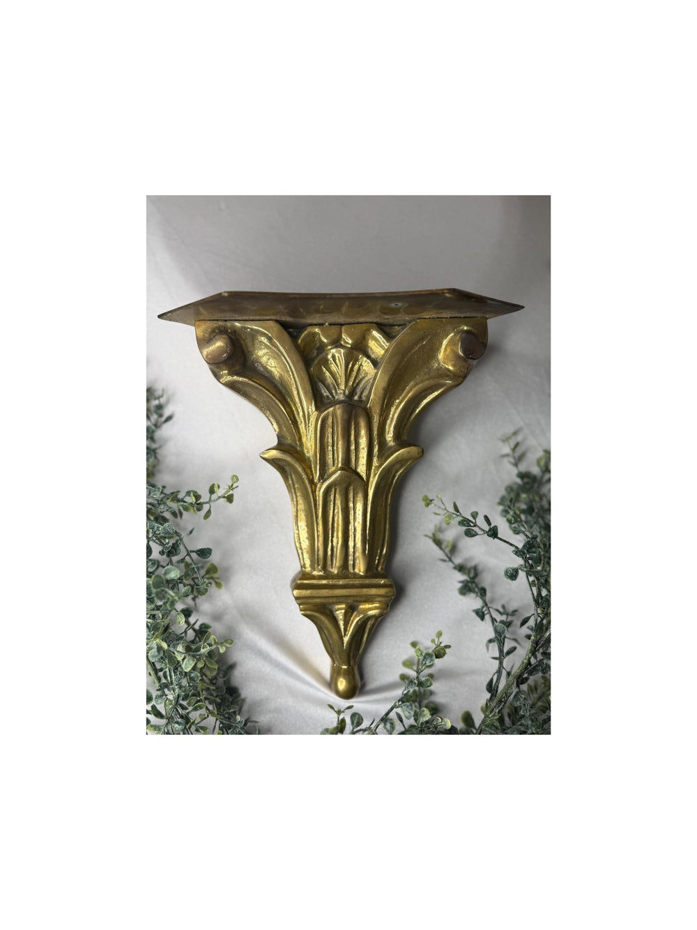 Italian Neoclassical Corinthian Style solid brass wall Bracket Shelf by Hollywood Regency
