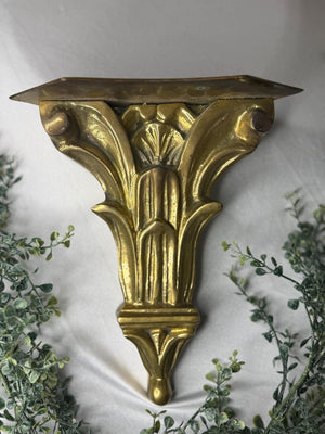 Italian Neoclassical Corinthian Style solid brass wall Bracket Shelf by Hollywood Regency