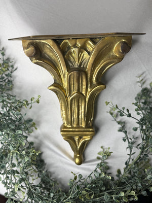 Italian Neoclassical Corinthian Style solid brass wall Bracket Shelf by Hollywood Regency