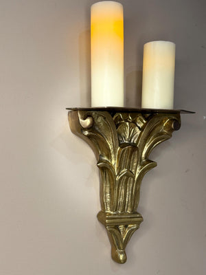 Italian Neoclassical Corinthian Style solid brass wall Bracket Shelf by Hollywood Regency