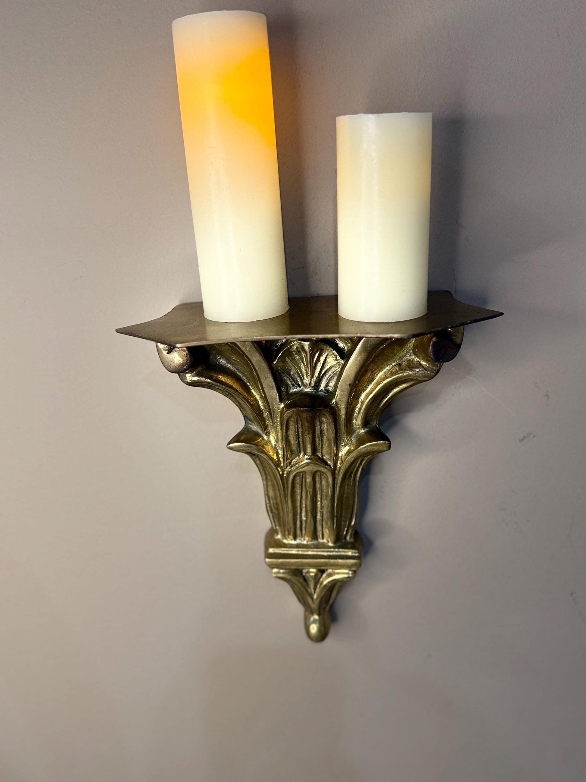Italian Neoclassical Corinthian Style solid brass wall Bracket Shelf by Hollywood Regency