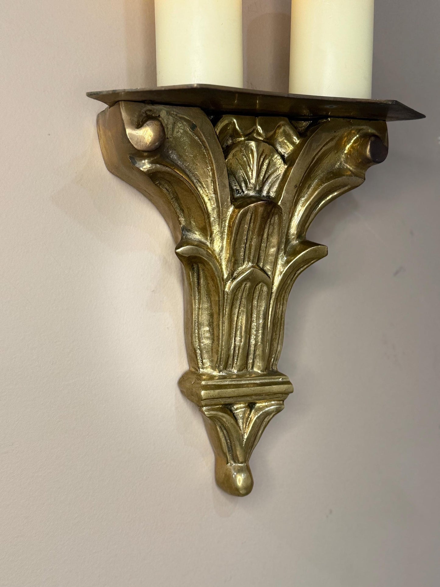 Italian Neoclassical Corinthian Style solid brass wall Bracket Shelf by Hollywood Regency