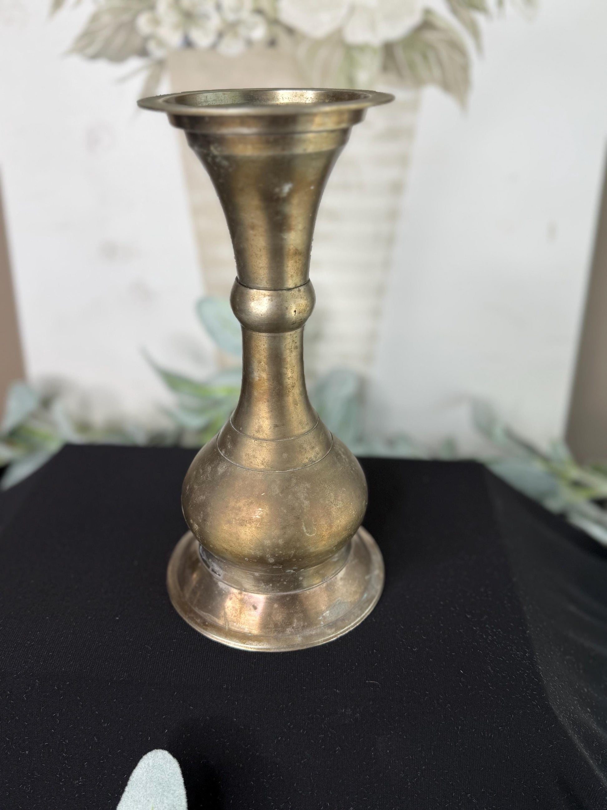 Patina Candle Holder: Metal & Pewter, 9" Tall