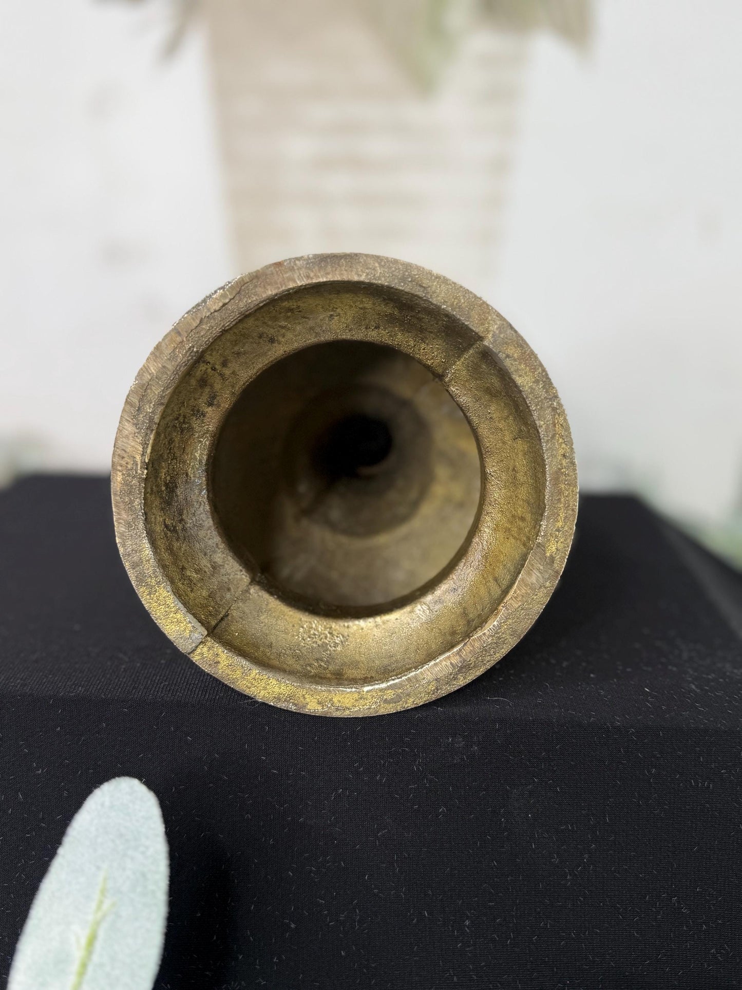Patina Candle Holder: Metal & Pewter, 9" Tall