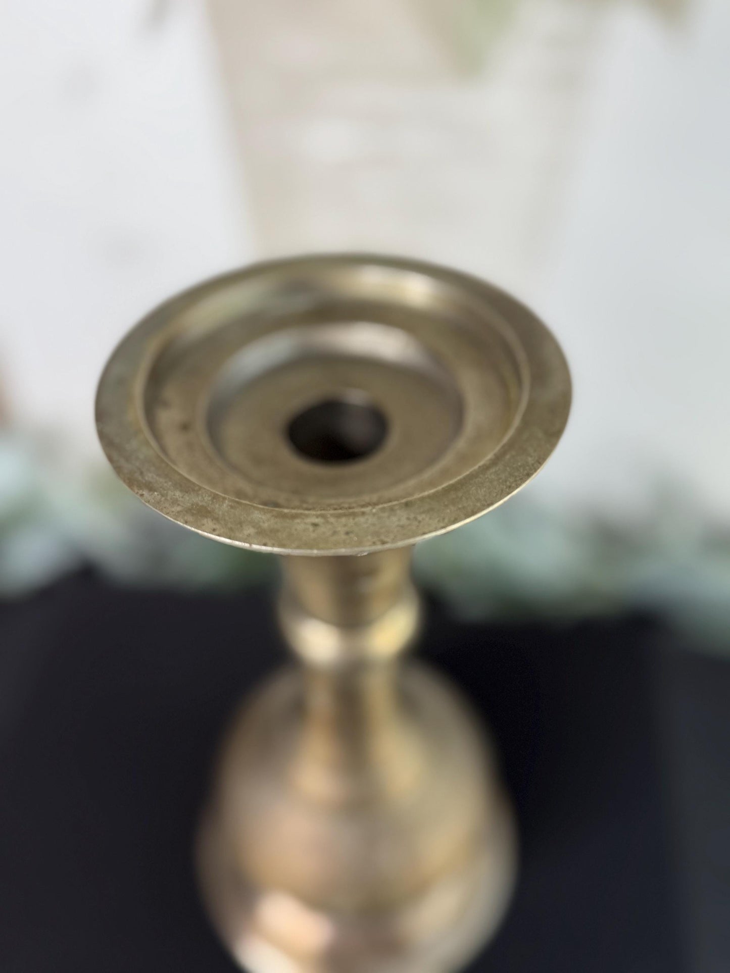 Patina Candle Holder: Metal & Pewter, 9" Tall