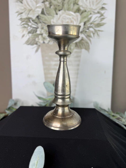Patina Candle Holder: Metal or Pewter, 10.5” Tall
