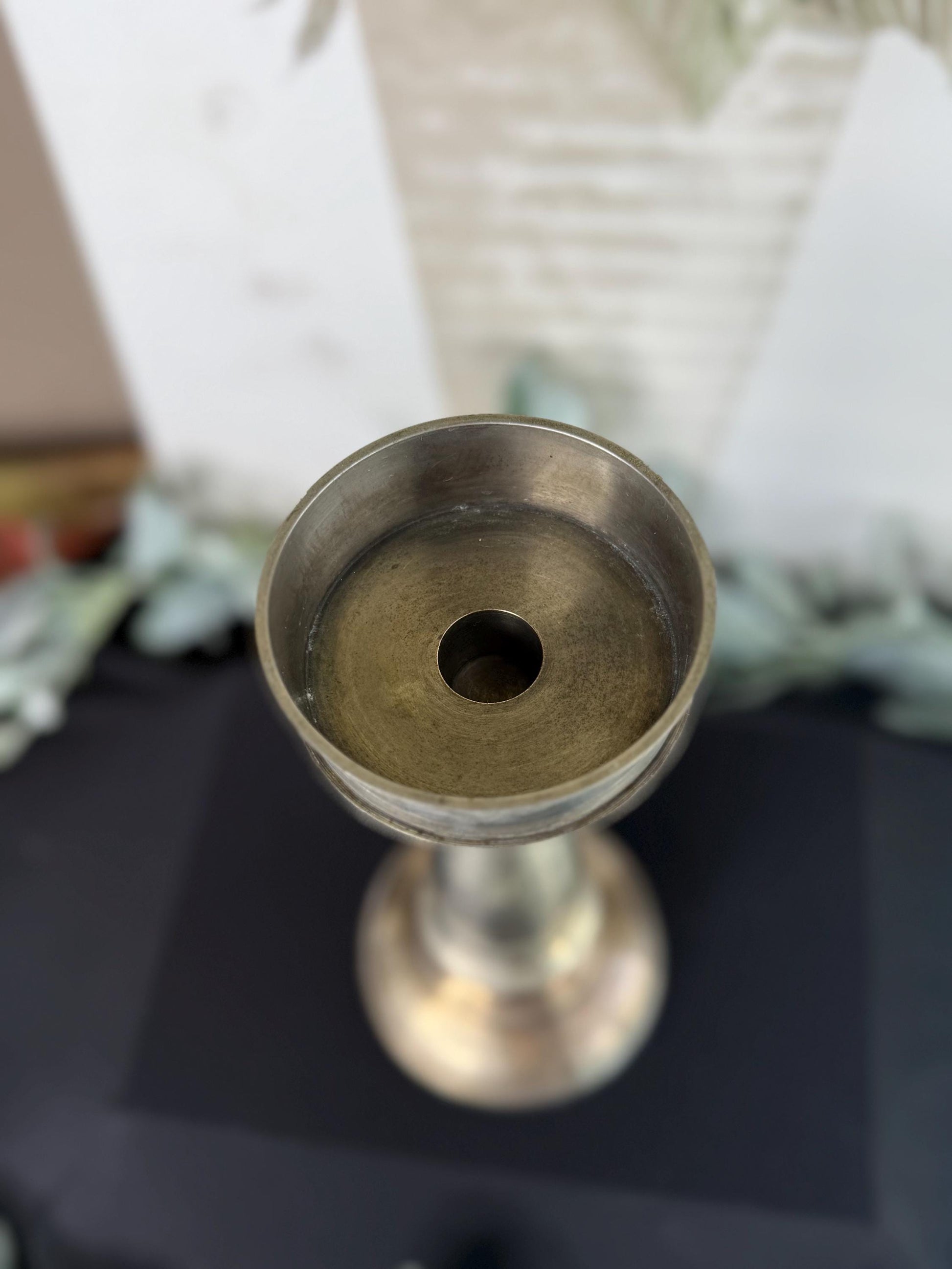 Patina Candle Holder: Metal or Pewter, 10.5” Tall