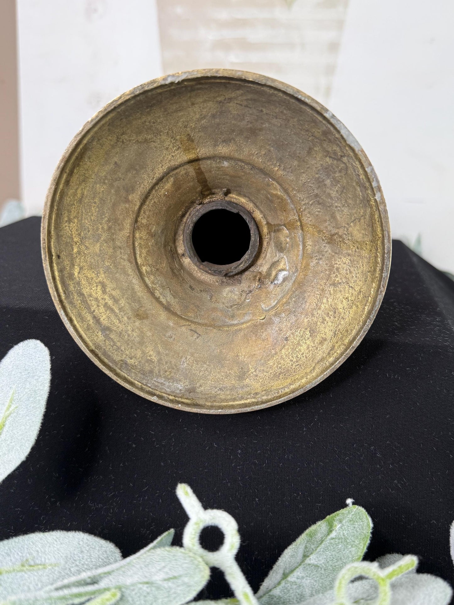 Patina Candle Holder: Metal or Pewter, 10.5” Tall