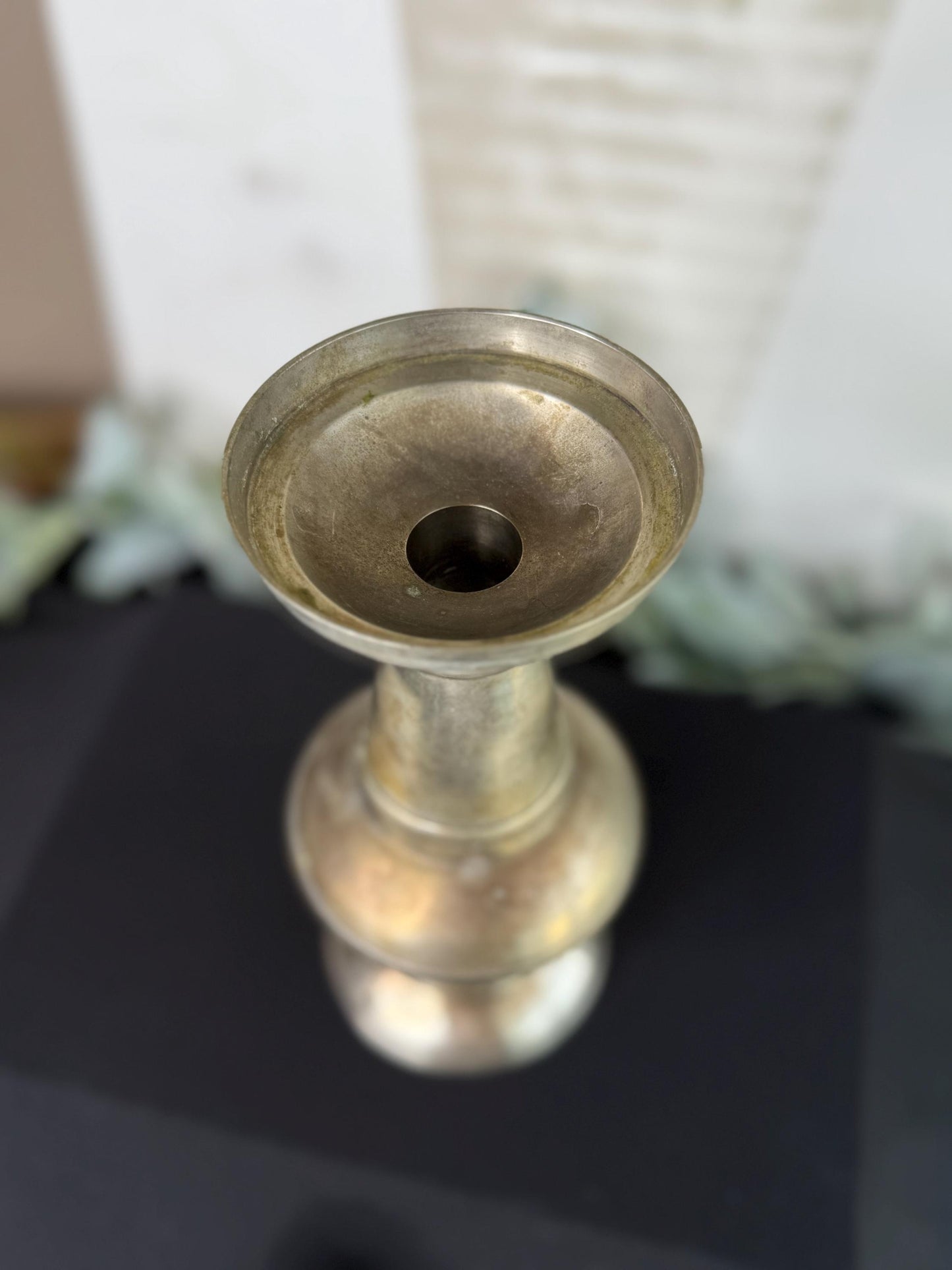 Patina Candle Holder: Metal or Pewter, 8.5" Tall