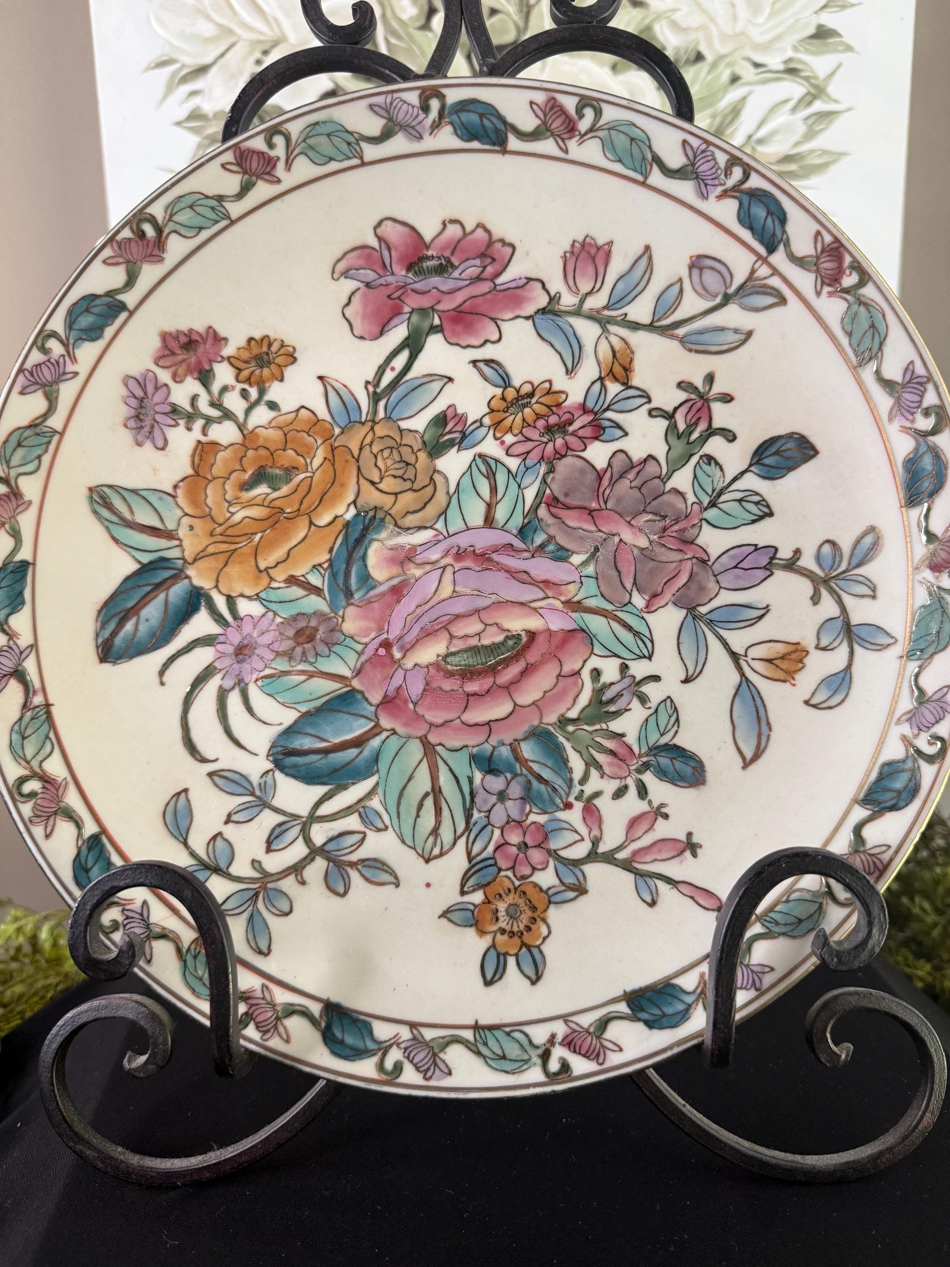 Porcelain embellished rose plate