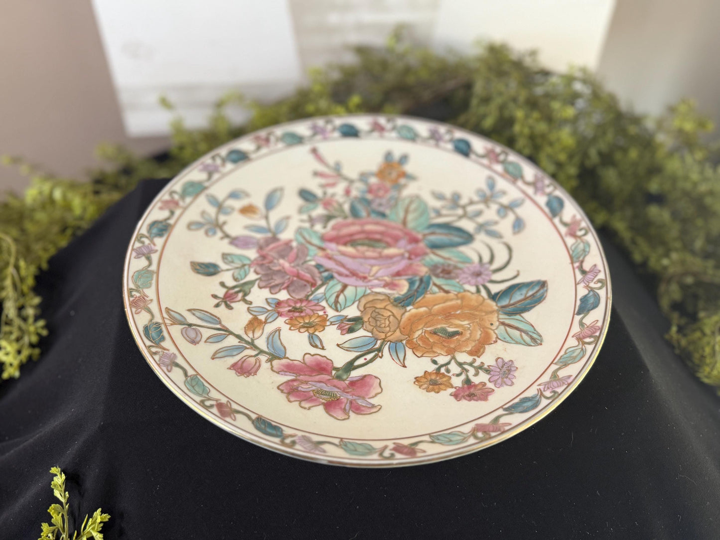 Porcelain embellished rose plate