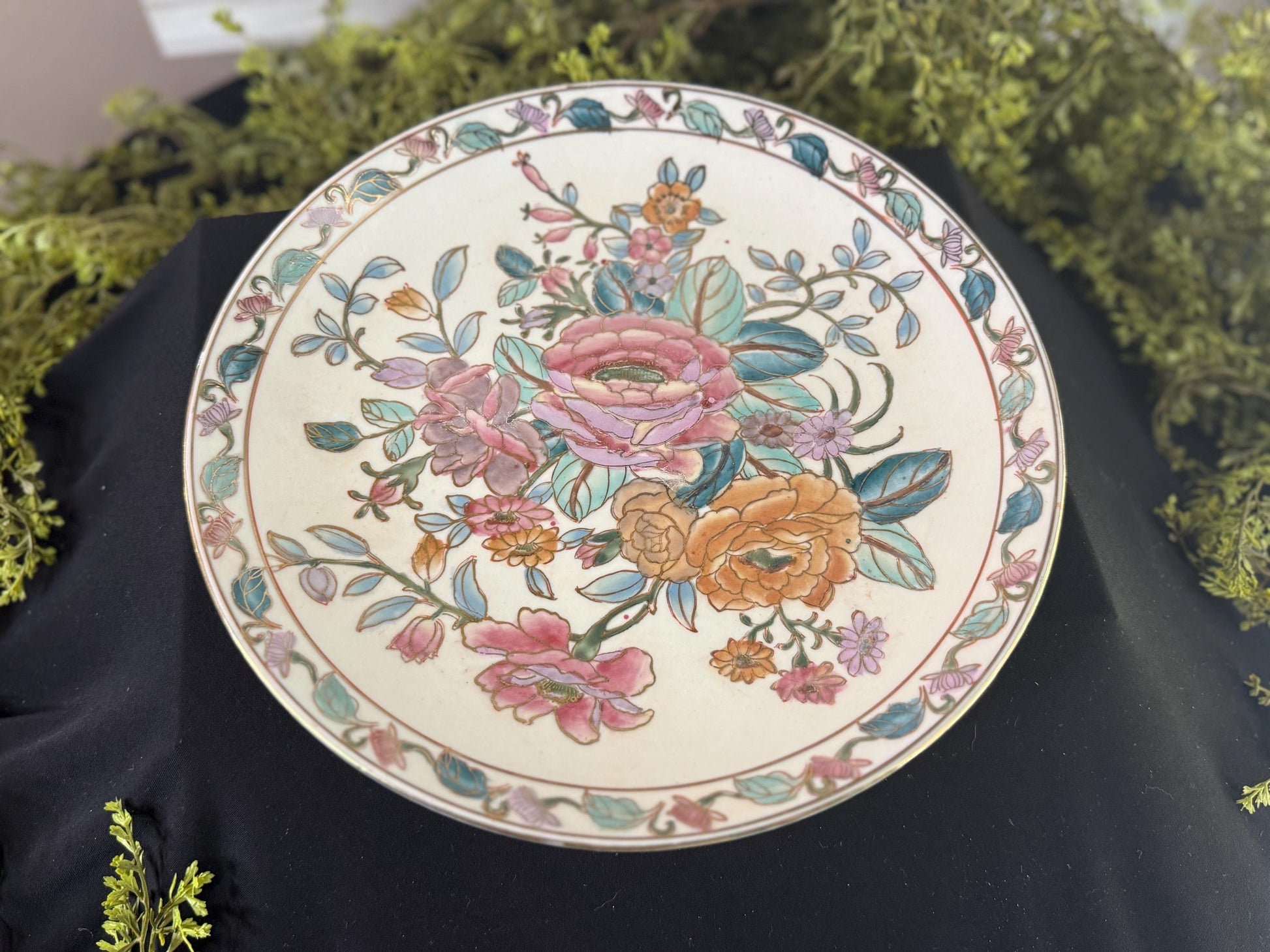 Porcelain embellished rose plate