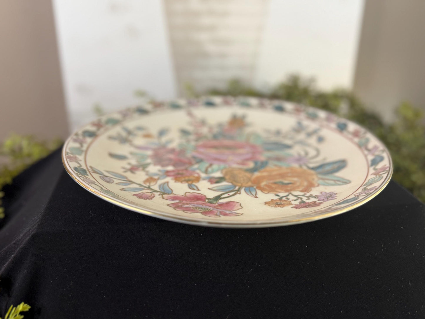 Porcelain embellished rose plate