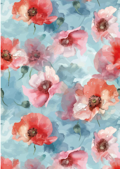 Watercolor Poppy - A3 Rice Decoupage Paper