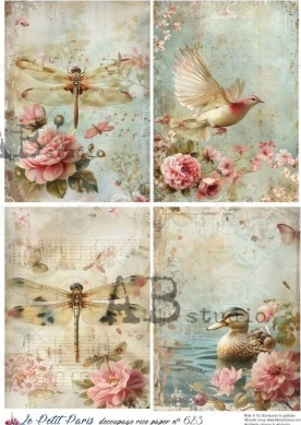 AB Studios: Vintage Bird, Dragonfly, and Duck Illustration Panel