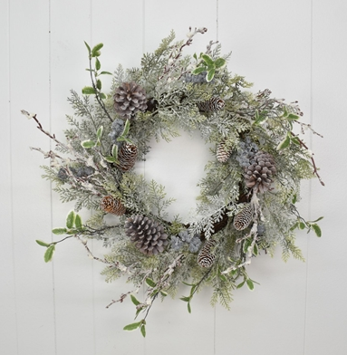 32” Indigo Winter Lightly Frosted / Flocked Pine & Blueberry Wreath