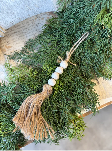 Tassel Tied Ornament | White Wash