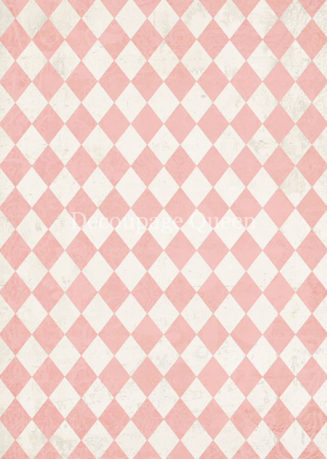 Decoupage Queen Rice Paper - Pink and Ivory Harlequin