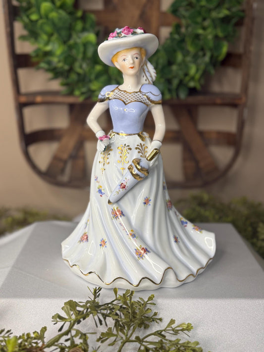 Victorian Lady with Roses fine porcelain wind up music box