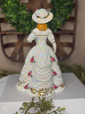 Victorian Lady with fan and Roses fine porcelain wind up music box