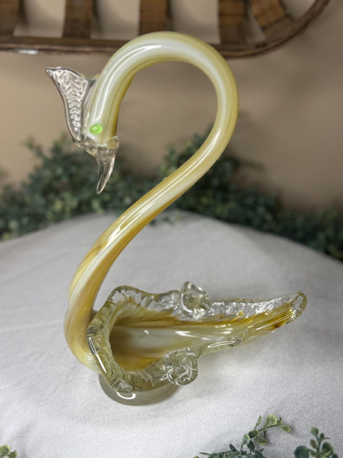 Vintage Hand-blown Art Glass Swan Murano-Style
