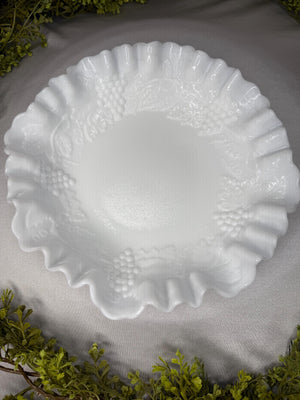 Vintage Imperial Milk Glass Bowl: Ruffled Harvest Grape Serving Dish