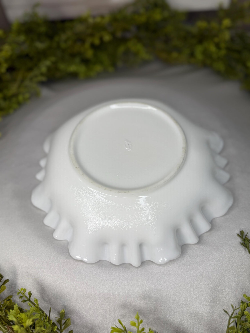 Vintage Imperial Milk Glass Bowl: Ruffled Harvest Grape Serving Dish