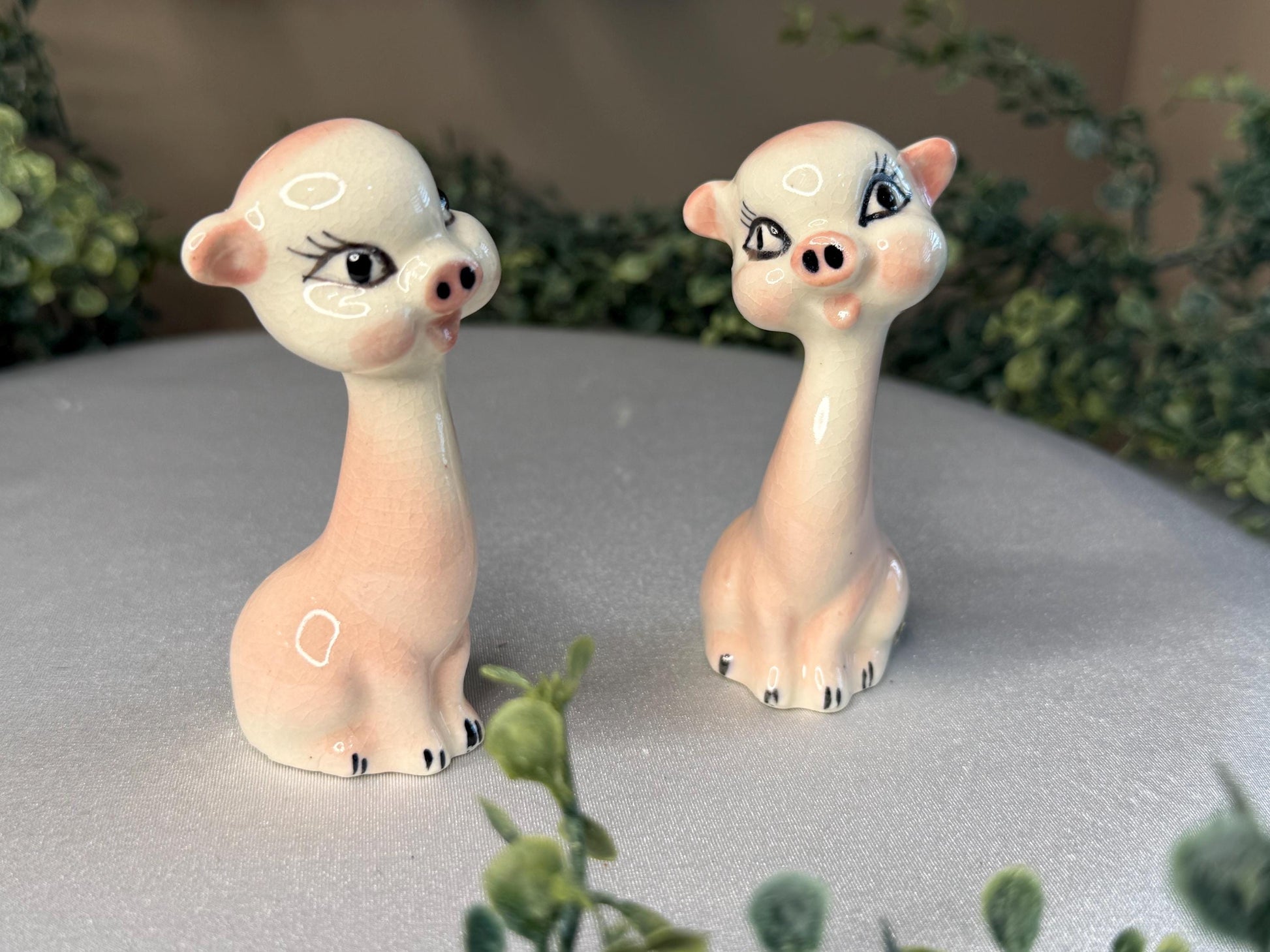 Vintage Long neck Pigs salt and pepper set - rare find