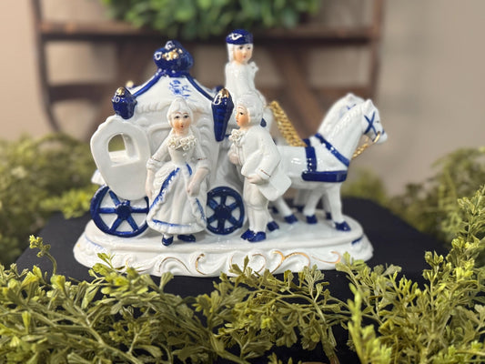 Vintage Porcelain Victorian Horse & Carriage Figurine