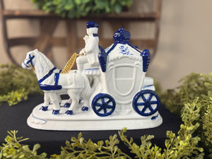 Vintage Porcelain Victorian Horse & Carriage Figurine