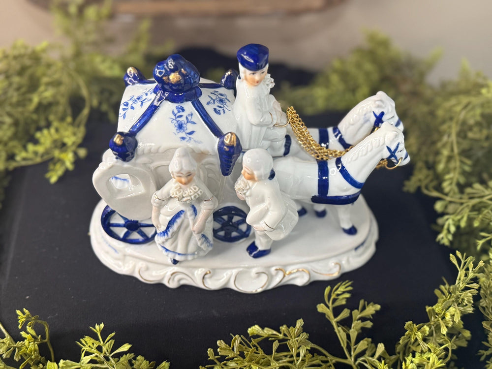 Vintage Porcelain Victorian Horse & Carriage Figurine