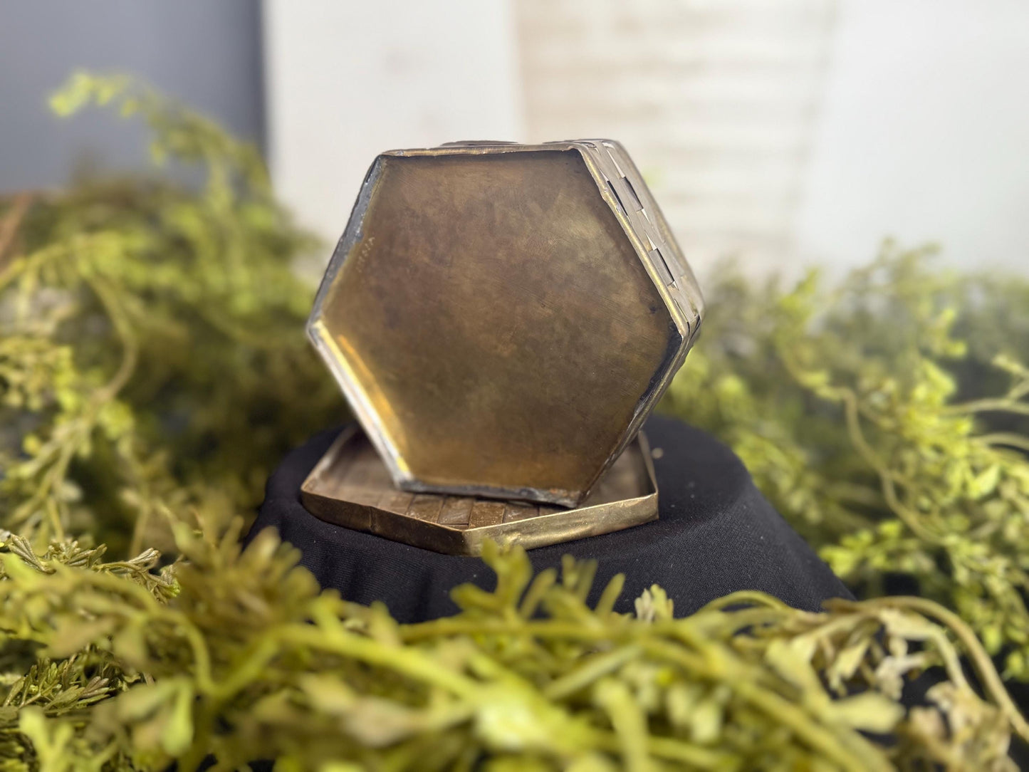 Vintage Solid Brass Trinket Box: Basket Weave Patina