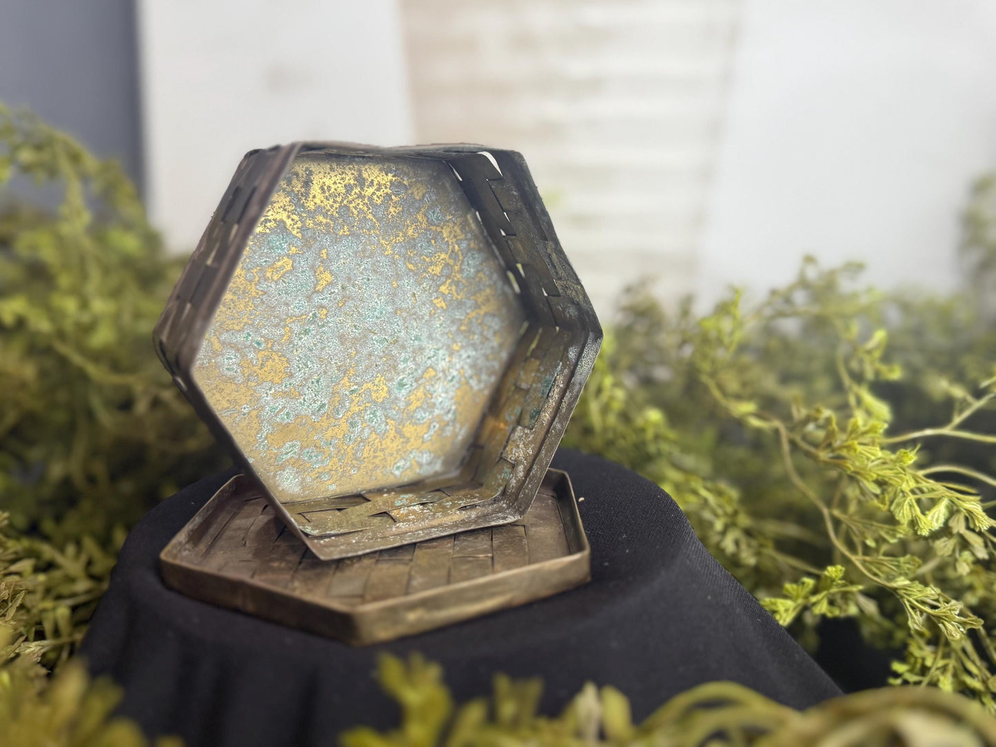 Vintage Solid Brass Trinket Box: Basket Weave Patina