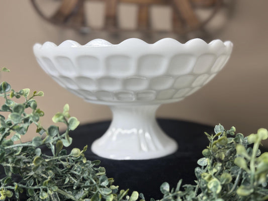 Vintage Westmoreland milk glass pedestal bowl. Honeycomb pattern