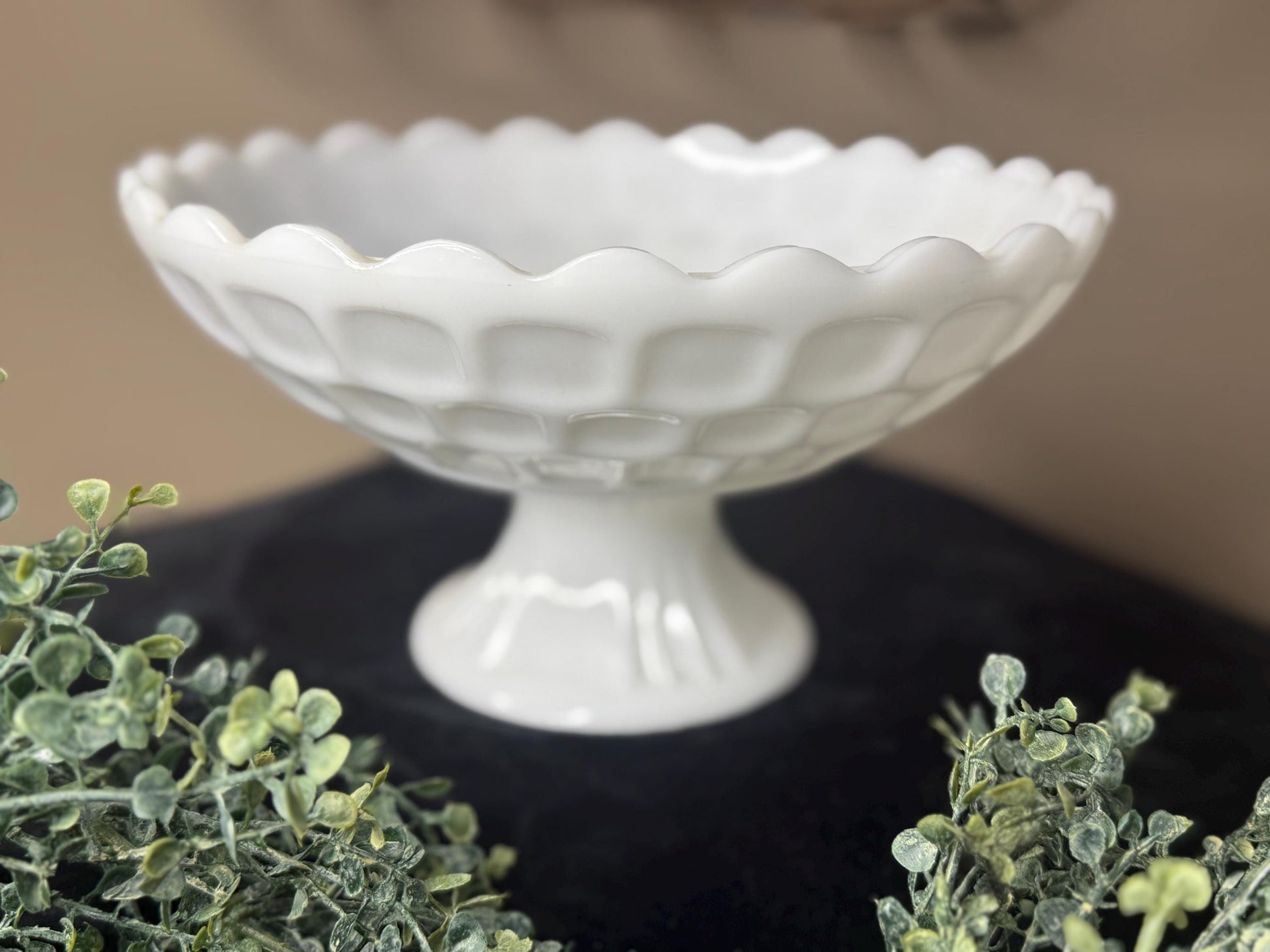 Vintage Westmoreland milk glass pedestal bowl. Honeycomb pattern