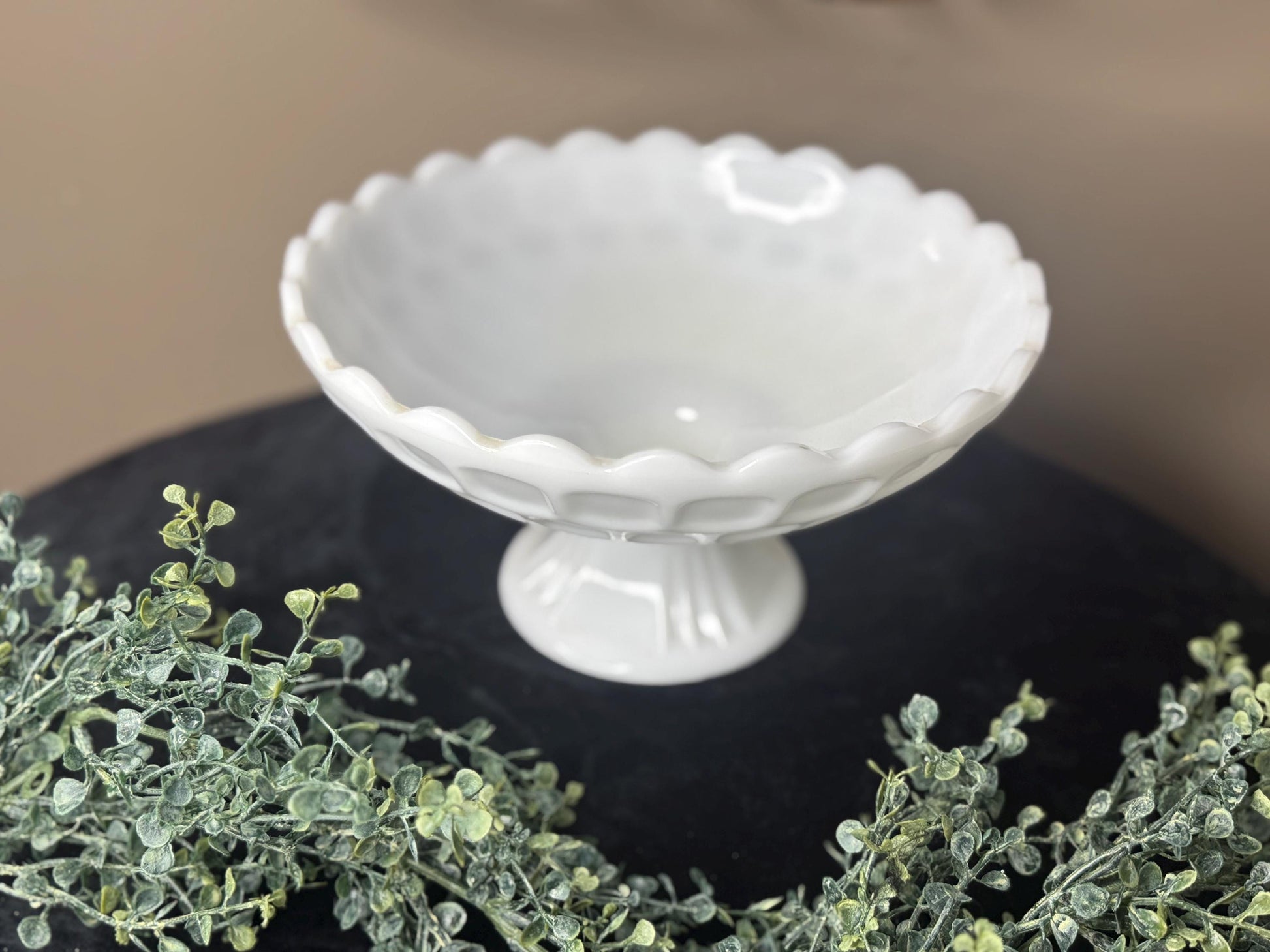 Vintage Westmoreland milk glass pedestal bowl. Honeycomb pattern
