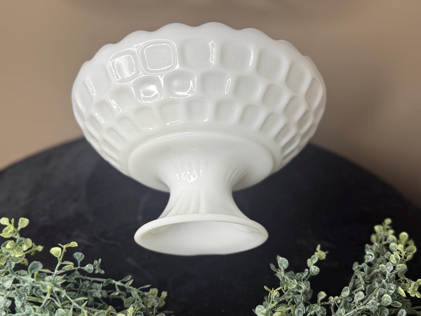 Vintage Westmoreland milk glass pedestal bowl. Honeycomb pattern
