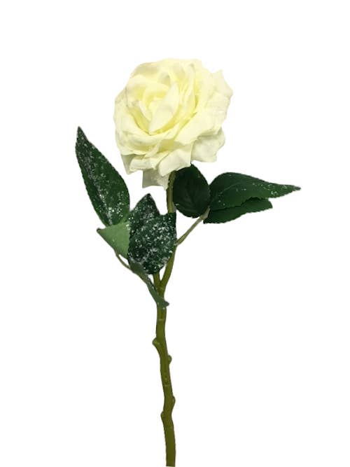 15in Snowy Silk Rose Stem – Winter Holiday Decoration