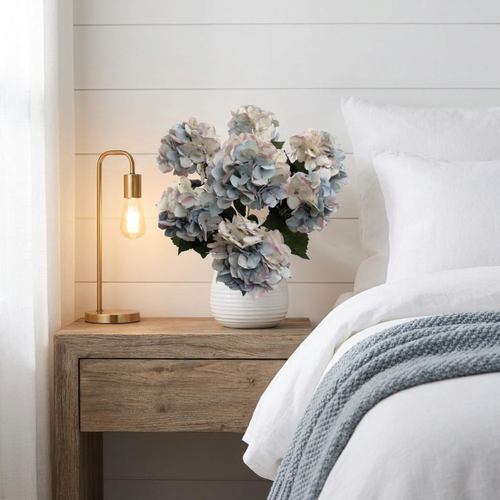 Hydrangea Silk Flowers Plant, Lavender Blue, Indoor Home