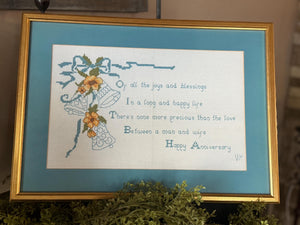 Framed Happy Anniversary Cross Stitch artwork